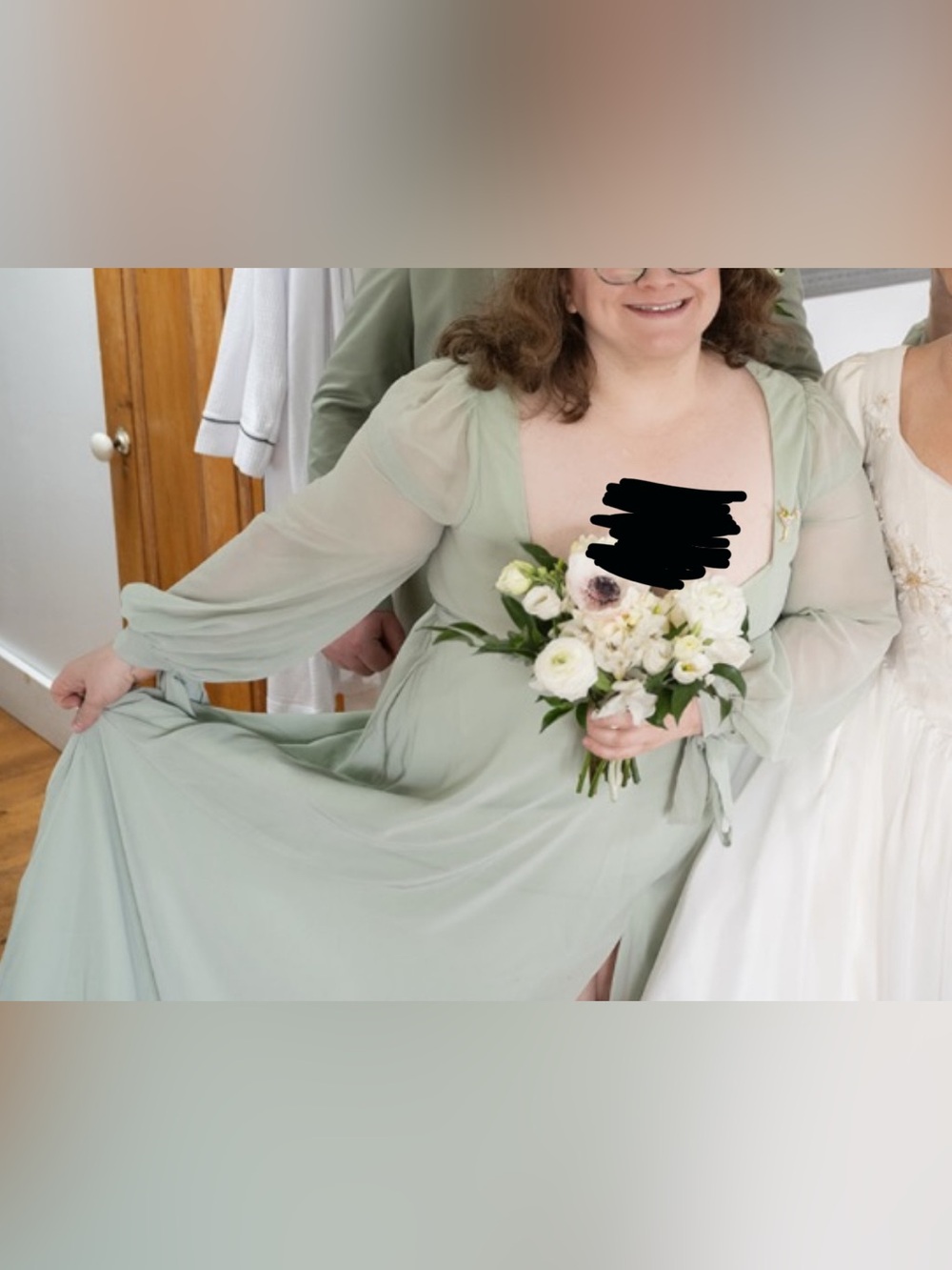 Azazie Leonia Dusty Sage Green Long Sleeve Chiffon Dress